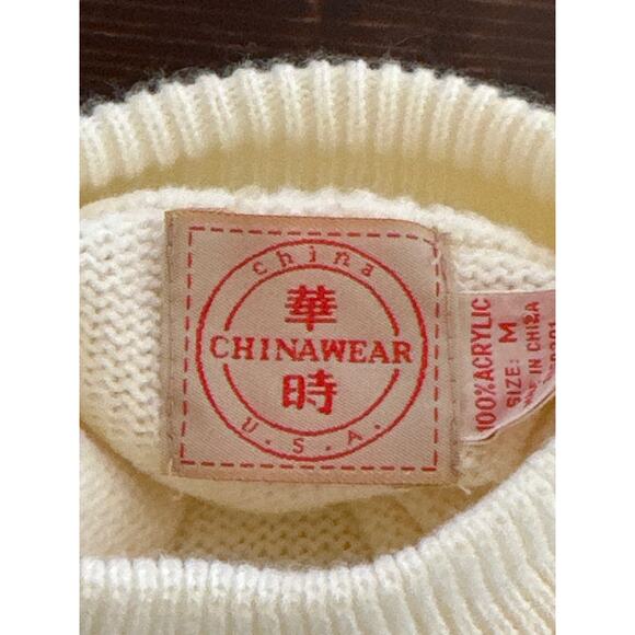 CHINAWEAR USA VTG Sweater M Cream Cottagecore Quite Luxury Embroidered Mock Neck - Picture 9 of 15